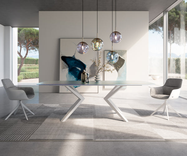 Dining Table Pearl 240x120cm Glass Angular Frame White