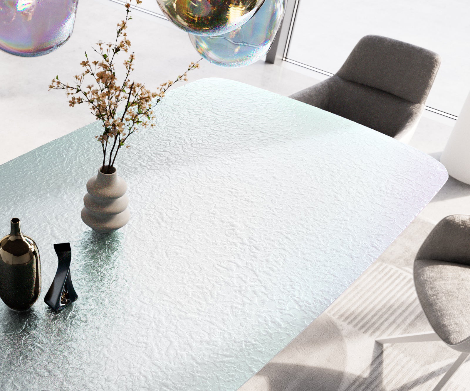 Dining Table Pearl 240x120cm Glass Angular Frame White