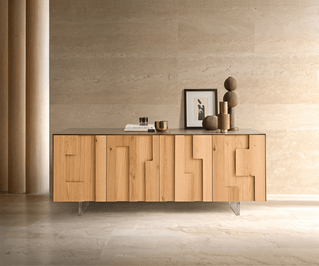 Sideboard Taka 200cm 4 Doors White Oak Veneer Acryl Feet