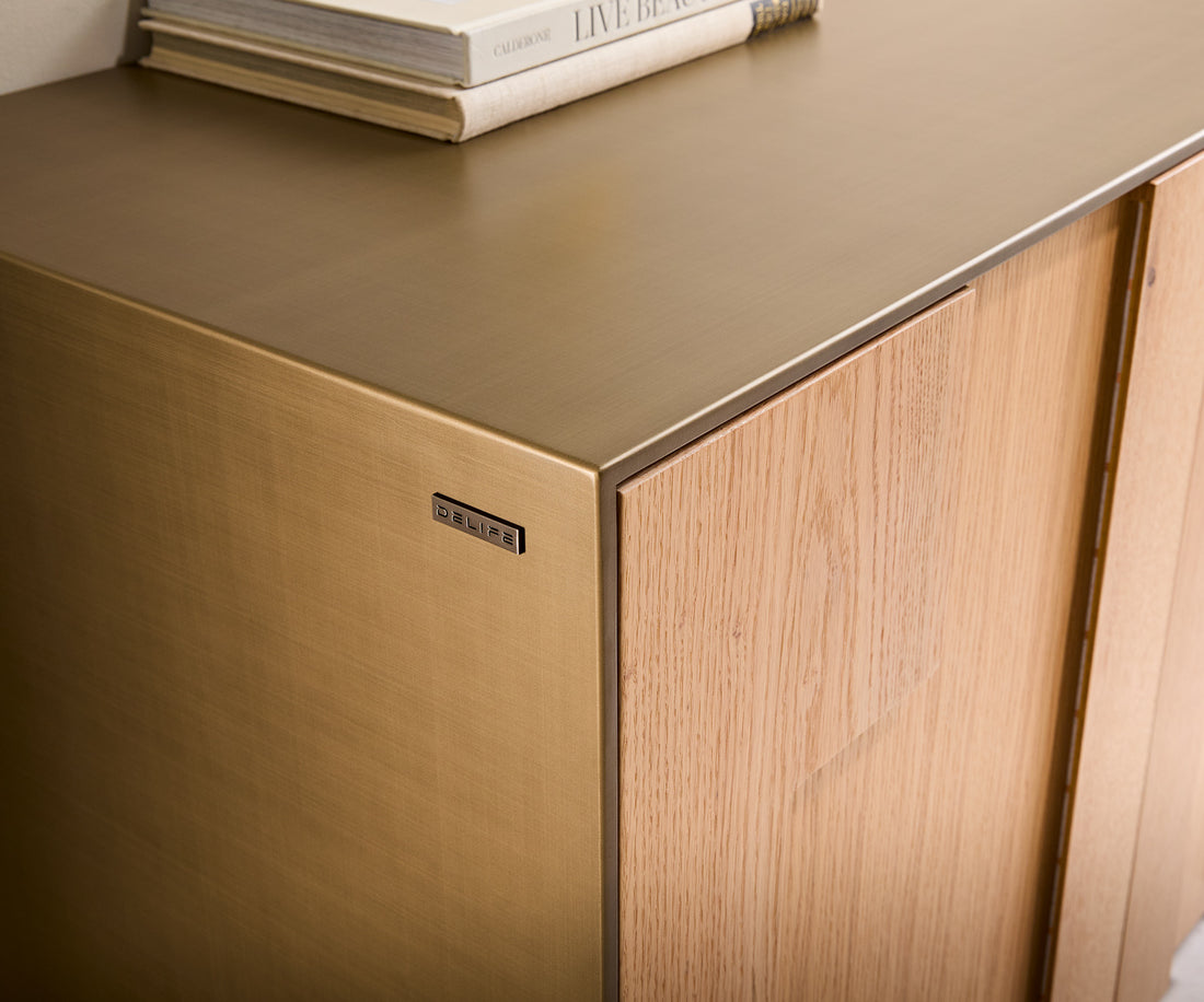 Sideboard Taka 200cm 4 Doors White Oak Veneer Acryl Feet