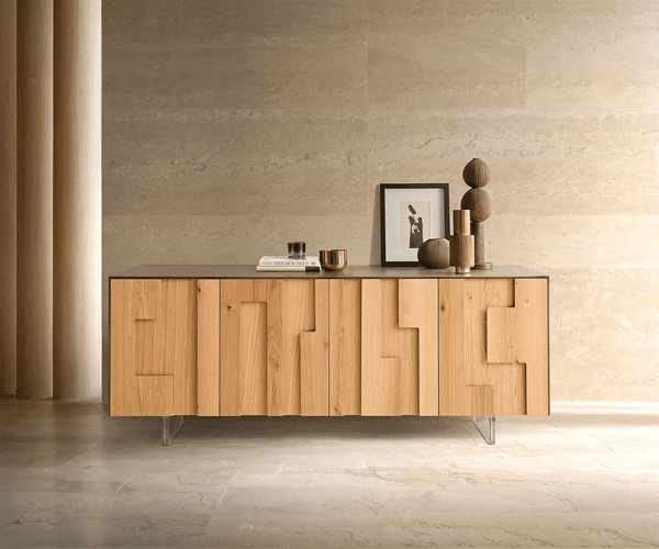 Sideboard Taka 200cm 4 Doors White Oak Veneer Acryl Feet