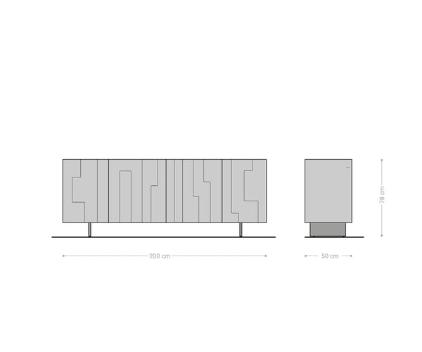 Sideboard Taka 200cm 4 Doors White Oak Veneer Acryl Feet