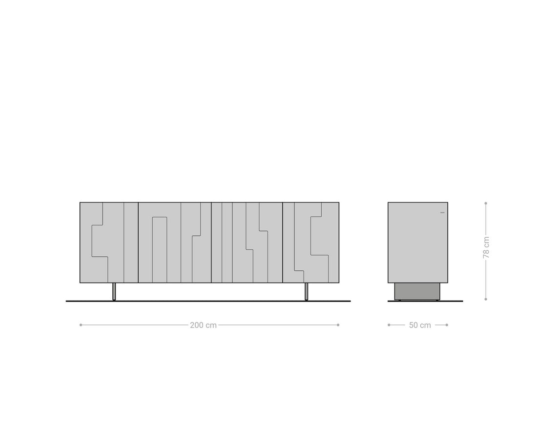 Sideboard Taka 200cm 4 Doors White Oak Veneer Narrow Feet Black