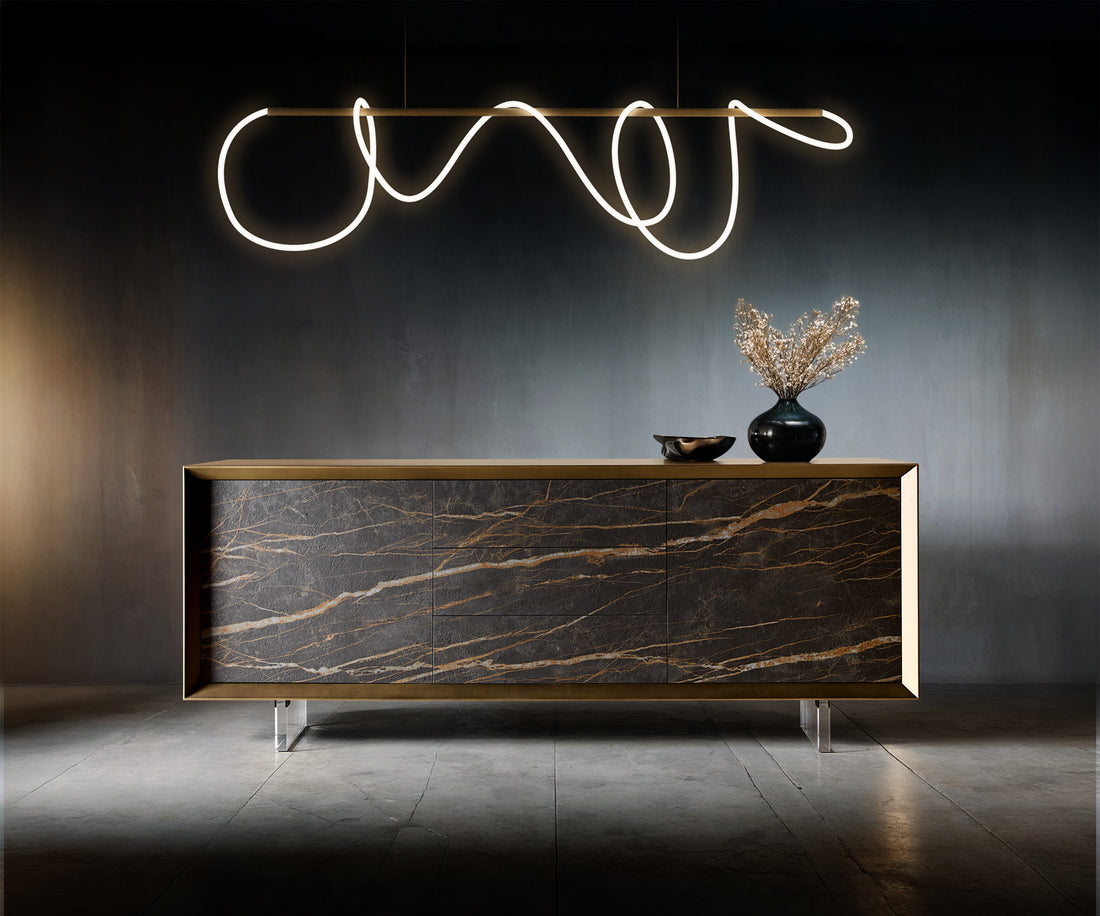Sideboard Yori 203cm 2 Doors 3 Drawers Gold Acryl Feet