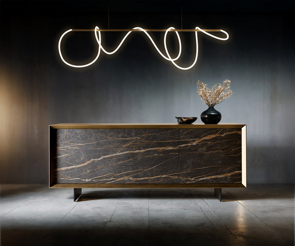 Sideboard Yori 203cm 2 Doors 3 Drawers Gold Narrow Feet Black
