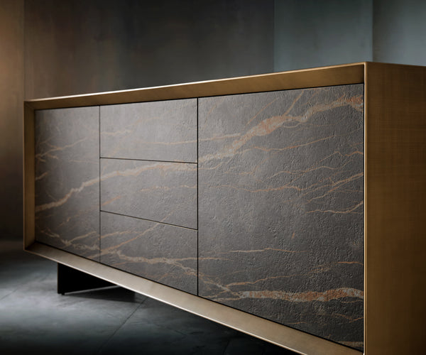 Sideboard Yori 203cm 2 Doors 3 Drawers Gold Narrow Feet Black