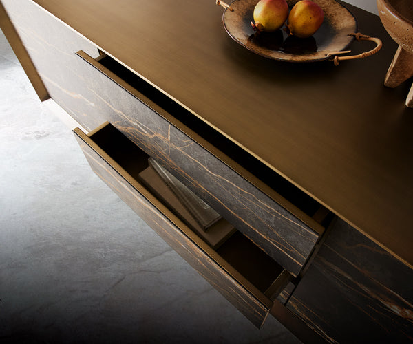 Sideboard Yori 203cm 2 Doors 3 Drawers Gold Narrow Feet Black