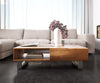 Coffee Table New Live-Edge 115cm 2 Drawers 1 Compartment Acacia Wood Natural Square Feet Silver