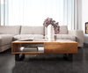 Coffee Table New Live-Edge 115cm 2 Drawers 1 Compartment Acacia Wood Natural Square Feet Black