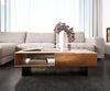 Coffee Table New Live-Edge 115cm 2 Drawers 1 Compartment Acacia Wood Natural Narrow Feet Black