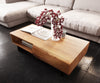 Coffee Table New Live-Edge 115cm 2 Drawers 1 Compartment Acacia Wood Natural Narrow Feet Black