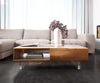Coffee Table New Live-Edge 115cm 2 Drawers 1 Compartment Acacia Wood Natural Acryl Feet