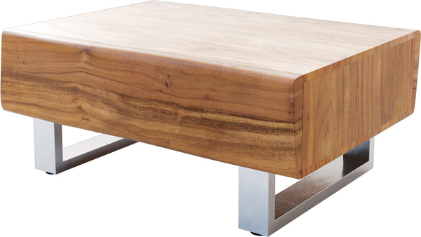 Coffee Table New Live-Edge 80cm 2 Drawers Acacia Wood Natural Square Feet Silver