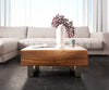 Coffee Table New Live-Edge 80cm 2 Drawers Acacia Wood Natural Square Feet Silver