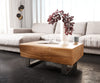 Coffee Table New Live-Edge 80cm 2 Drawers Acacia Wood Natural Square Feet Silver