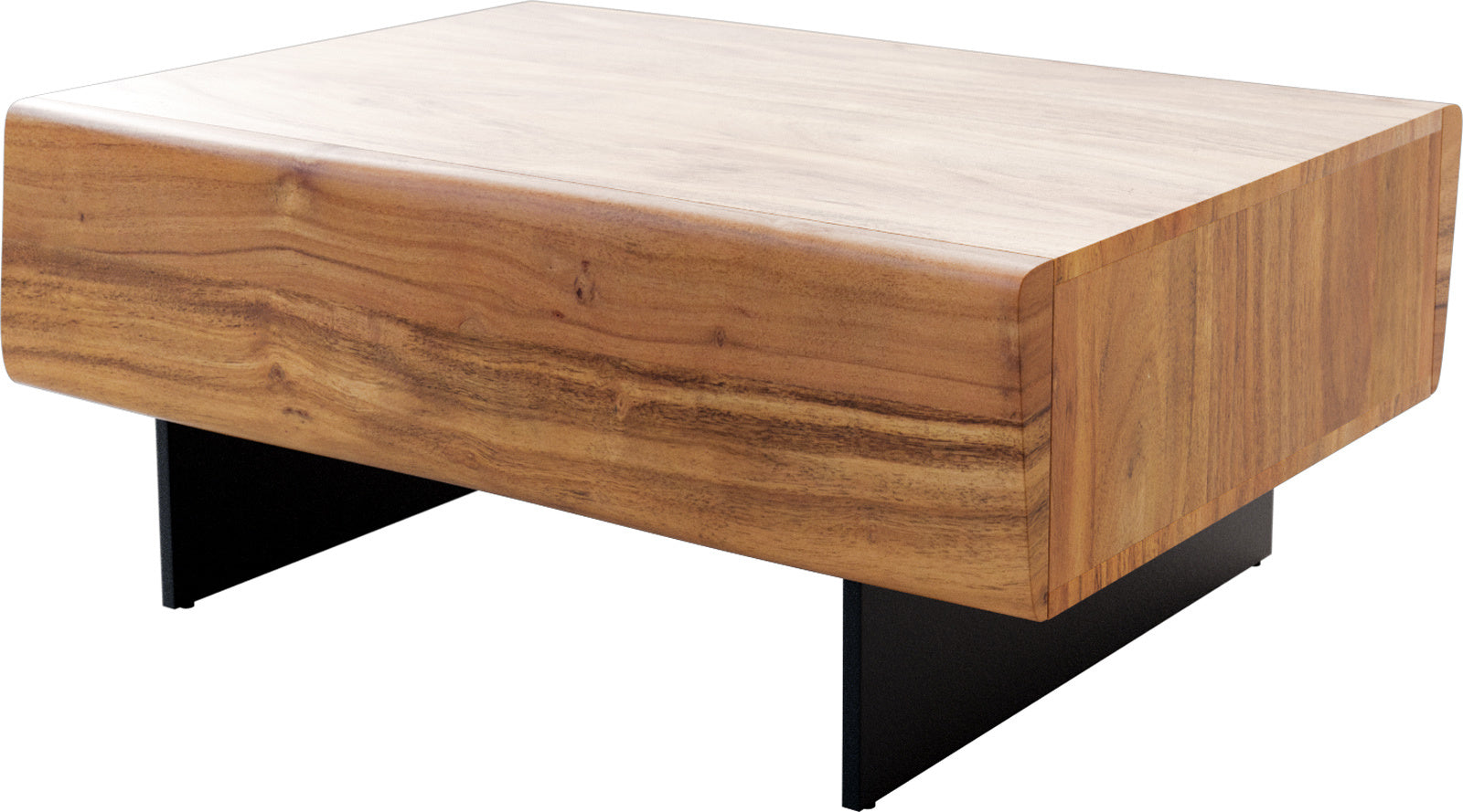 Coffee Table New Live-Edge 80cm 2 Drawers Acacia Wood Natural Narrow Feet Black