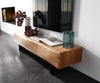 TV Stand New Live-Edge 145cm 3 Doors Acacia Wood Natural Narrow Feet Black