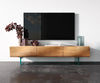 TV Stand New Live-Edge 145cm 3 Doors Acacia Wood Natural Glass Feet