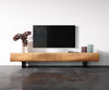 TV Stand New Live-Edge 200cm 4 Doors Acacia Wood Natural Narrow Feet Black