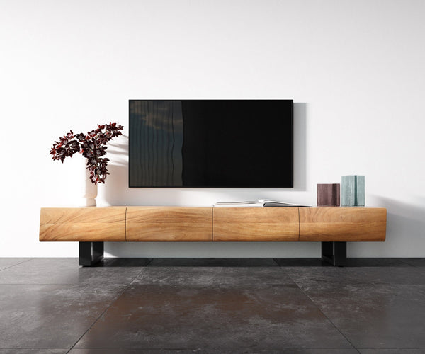TV Stand New Live-Edge 200cm 4 Doors Acacia Wood Natural Square Feet Black