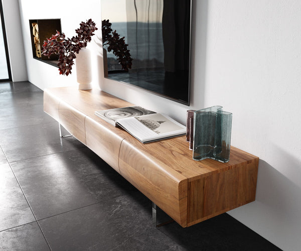 TV Stand New Live-Edge 200cm 4 Doors Acacia Wood Natural Acryl Feet