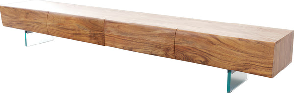 TV Stand New Live-Edge 240cm 4 Drawers Acacia Wood Natural Glass Feet