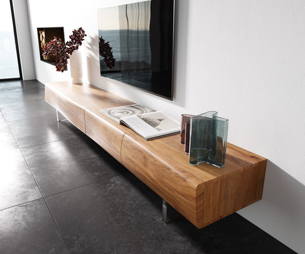 TV Stand New Live-Edge 240cm 4 Drawers Acacia Wood Natural Acryl Feet