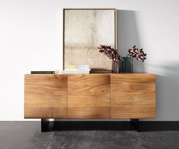 Sideboard New Live-Edge 145cm 3 Doors Acacia Wood Natural Narrow Feet Black