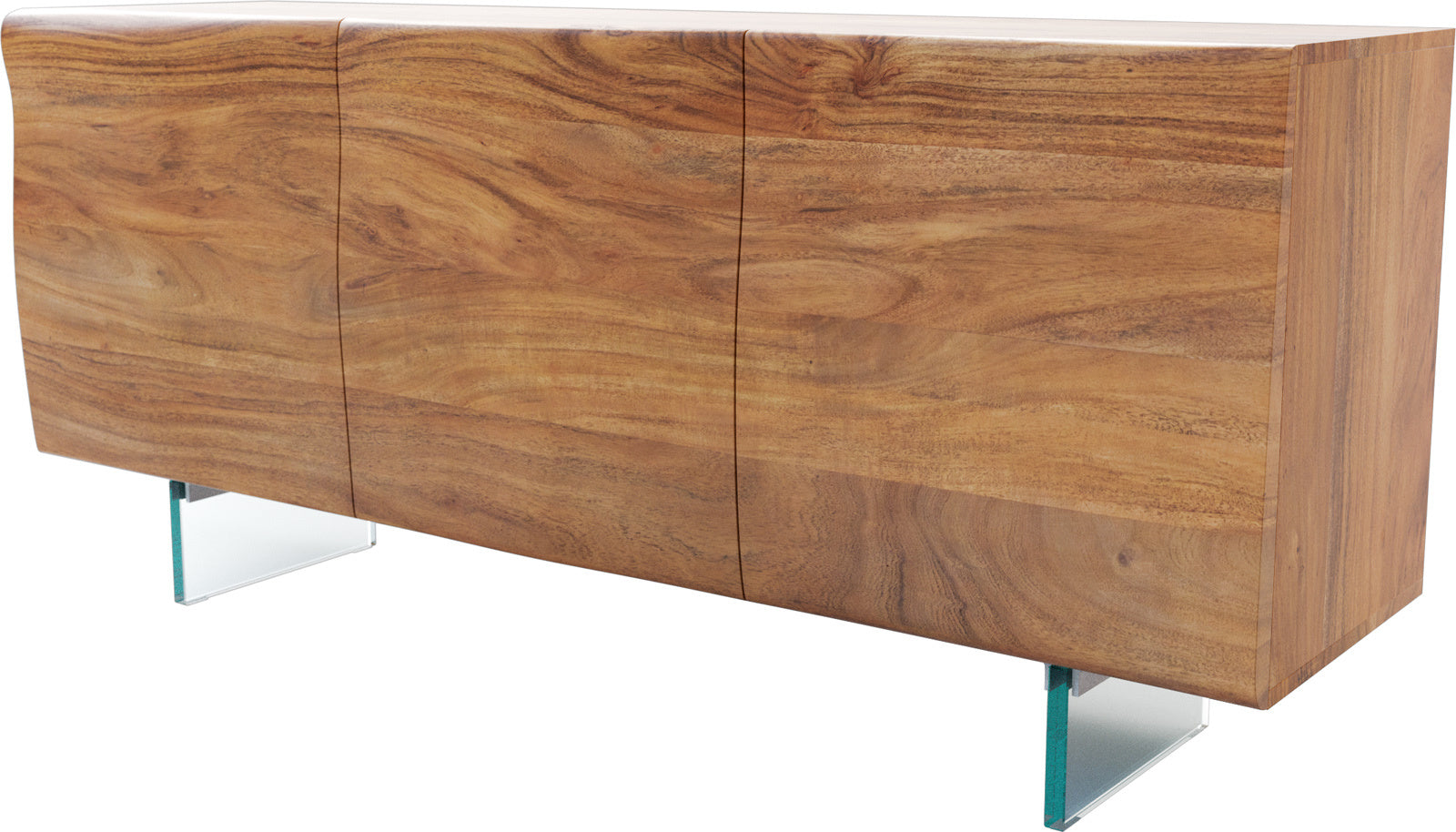 Sideboard New Live-Edge 145cm 3 Doors Acacia Wood Natural Glass Feet
