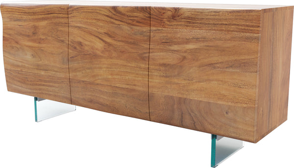 Sideboard New Live-Edge 145cm 3 Doors Acacia Wood Natural Glass Feet