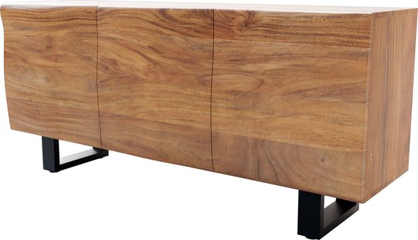 Sideboard New Live-Edge 145cm 3 Doors Acacia Wood Natural Square Feet Black