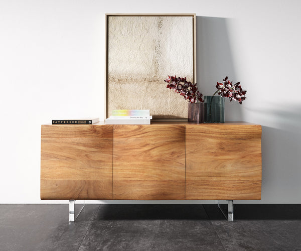 Sideboard New Live-Edge 145cm 3 Doors Acacia Wood Natural Acryl Feet