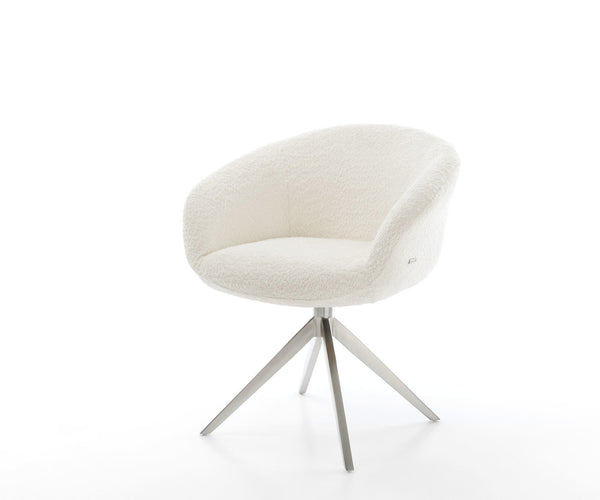 Dining Chair Vinka Bouclé White Cross Base 360° Swivel With Rocking Function Silver Pocket Springs