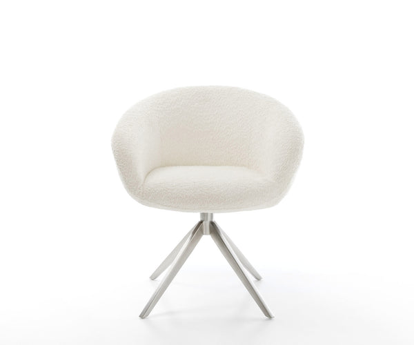 Dining Chair Vinka Bouclé White Cross Base 360° Swivel With Rocking Function Silver Pocket Springs