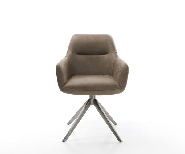 Dining Chair Pejo Microfiber Taupe Vintage Cross Base 360° Swivel With Rocking Function Graphite Pocket Springs