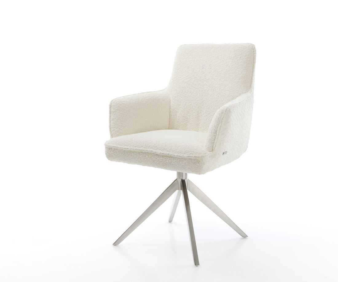 Dining Chair Heira Bouclé White Cross Base 360° Swivel With Rocking Function Silver Pocket Springs