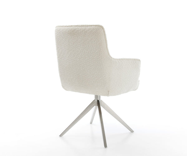 Dining Chair Heira Bouclé White Cross Base 360° Swivel With Rocking Function Silver Pocket Springs