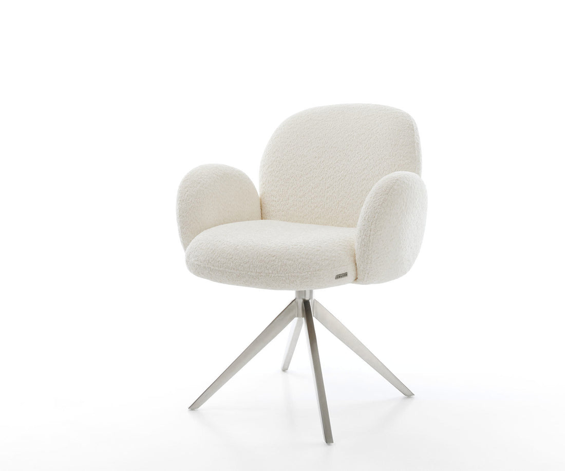 Dining Chair Nube Bouclé White Cross Base 360° Swivel With Rocking Function Silver Pocket Springs