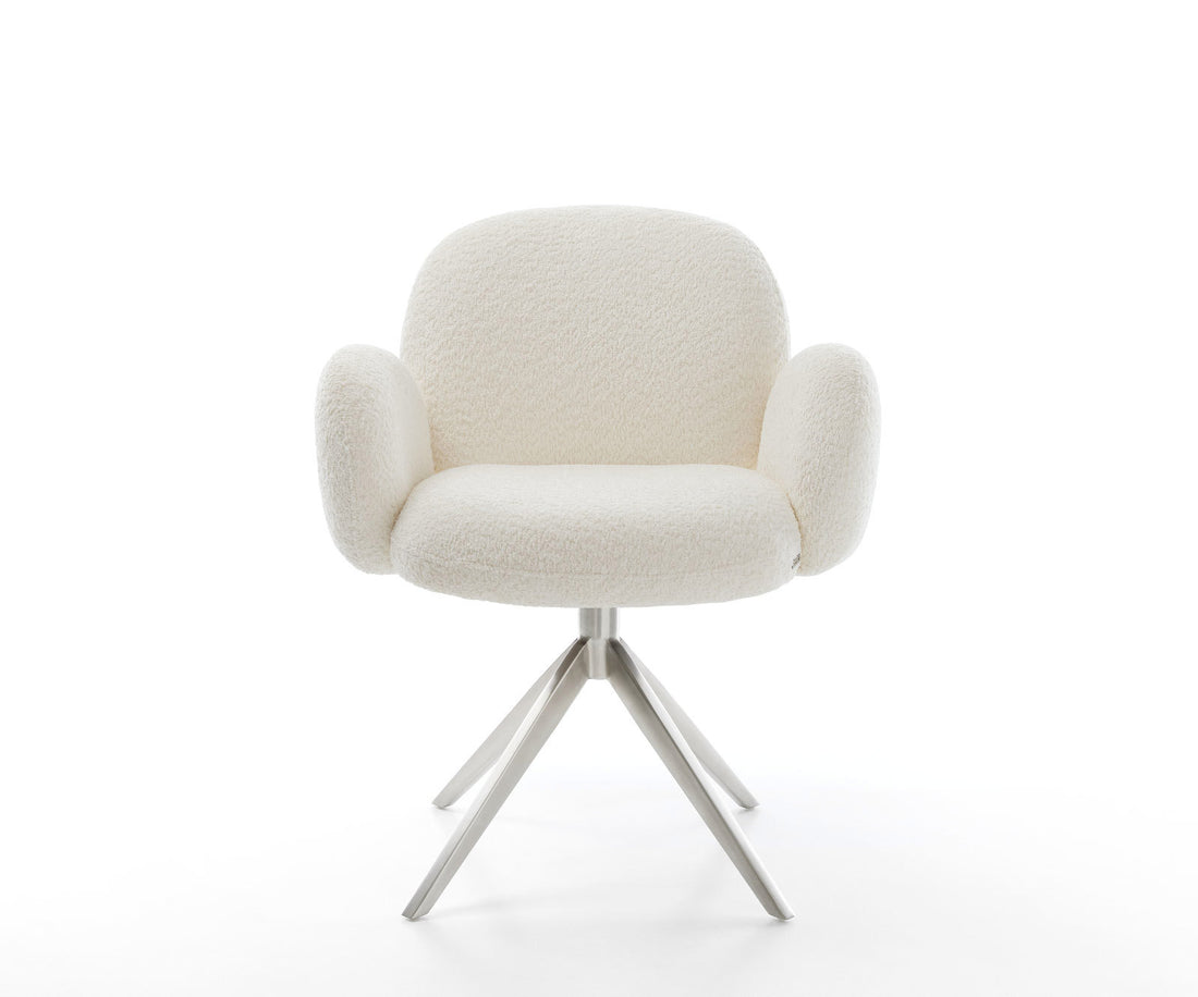 Dining Chair Nube Bouclé White Cross Base 360° Swivel With Rocking Function Silver Pocket Springs
