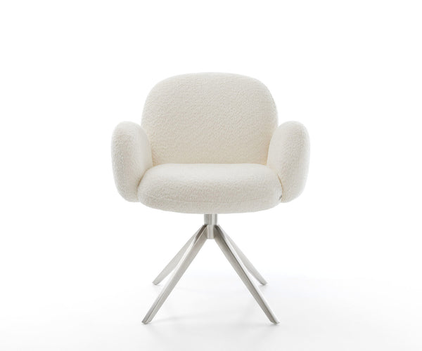 Dining Chair Nube Bouclé White Cross Base 360° Swivel With Rocking Function Silver Pocket Springs