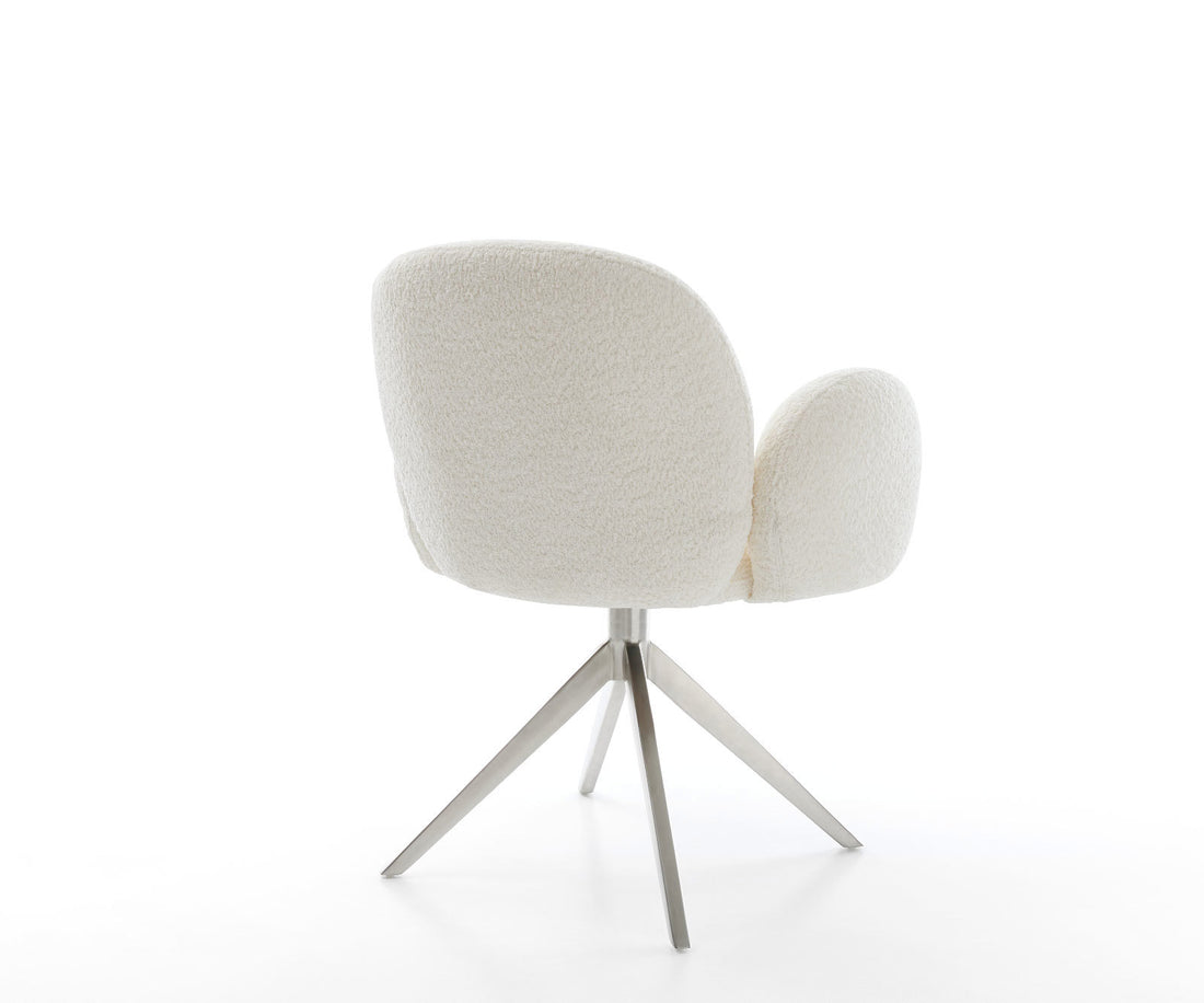 Dining Chair Nube Bouclé White Cross Base 360° Swivel With Rocking Function Silver Pocket Springs
