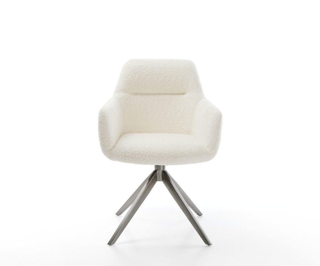 Dining Chair Pejo Bouclé White Cross Base 360° Swivel With Rocking Function Graphite Pocket Springs