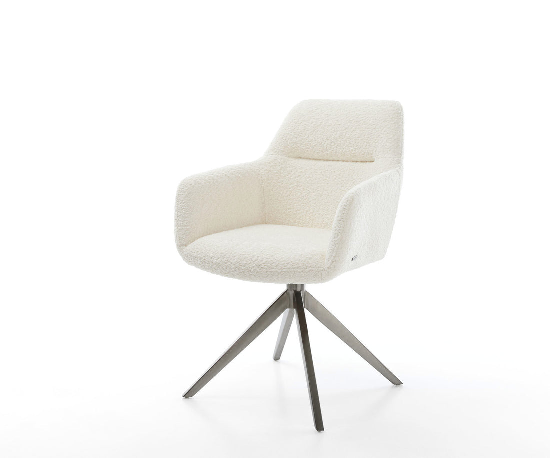 Dining Chair Pejo Bouclé White Cross Base 360° Swivel With Rocking Function Graphite Pocket Springs