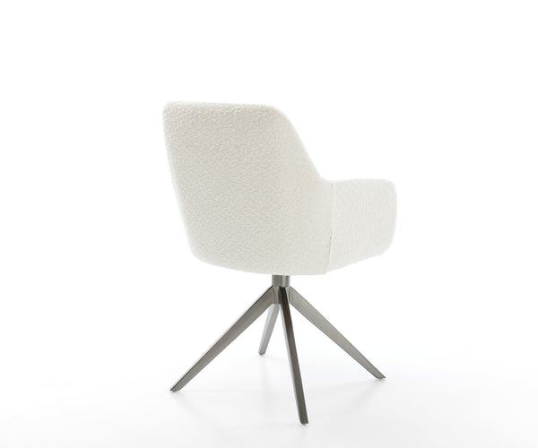 Dining Chair Pejo Bouclé White Cross Base 360° Swivel With Rocking Function Graphite Pocket Springs