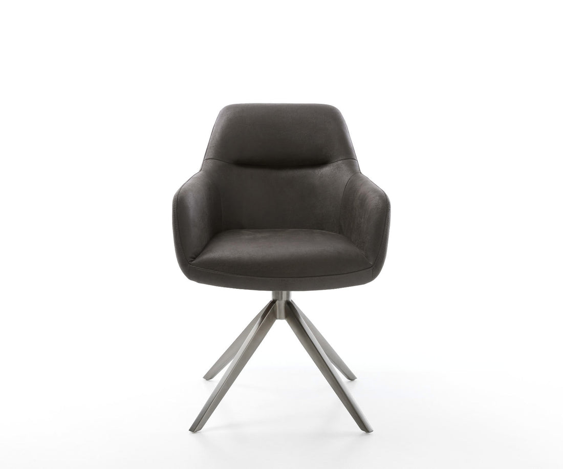 Dining Chair Pejo Microfiber Anthracite Vintage Cross Base 360° Swivel With Rocking Function Graphite Pocket Springs