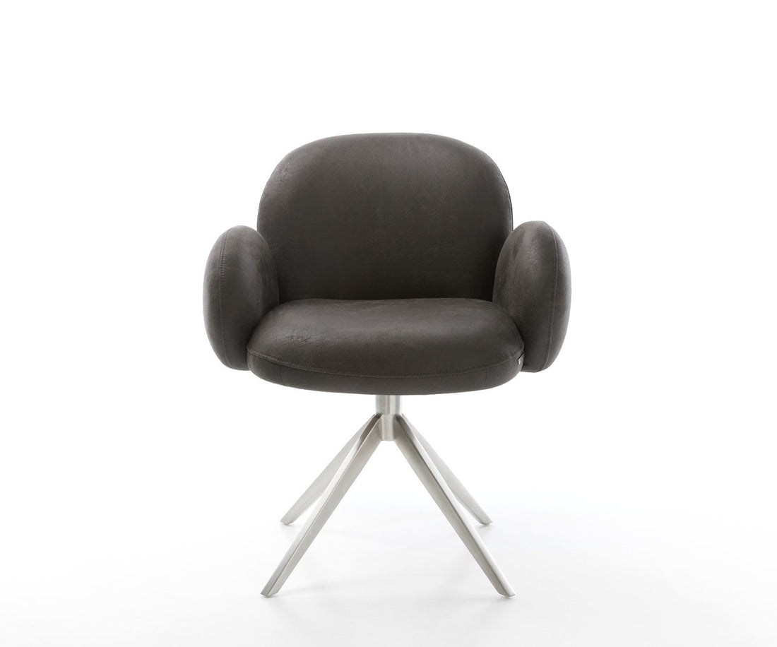 Dining Chair Nube Microfiber Anthracite Vintage Cross Base 360° Swivel With Rocking Function Silver Pocket Springs