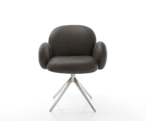 Dining Chair Nube Microfiber Anthracite Vintage Cross Base 360° Swivel With Rocking Function Silver Pocket Springs