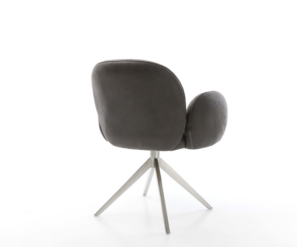 Dining Chair Nube Microfiber Anthracite Vintage Cross Base 360° Swivel With Rocking Function Silver Pocket Springs