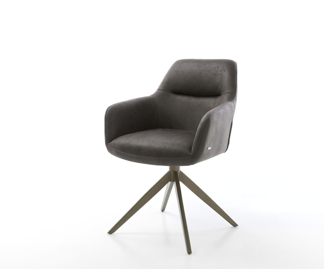 Dining Chair Pejo Microfiber Anthracite Vintage Cross Base 360° Swivel With Rocking Function Titanium Pocket Springs