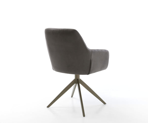 Dining Chair Pejo Microfiber Anthracite Vintage Cross Base 360° Swivel With Rocking Function Titanium Pocket Springs